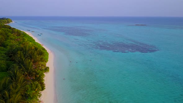 Drone aerial panorama of bay beach time by blue sea with sand background