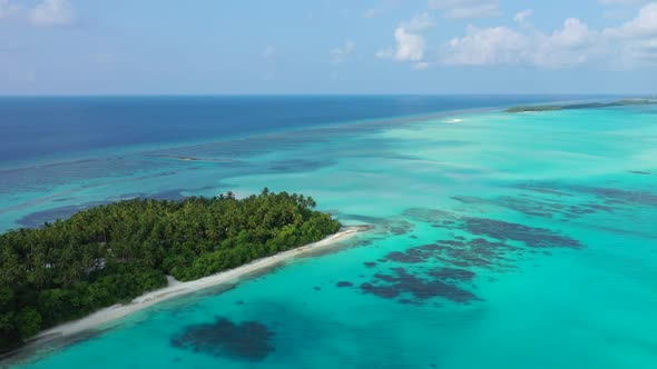 Aerial seascape of tropical lagoon beach voyage by blue sea and white sand background of adventure n