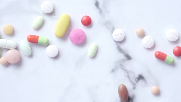 Close Up of Many Colorful Pills and Capsules