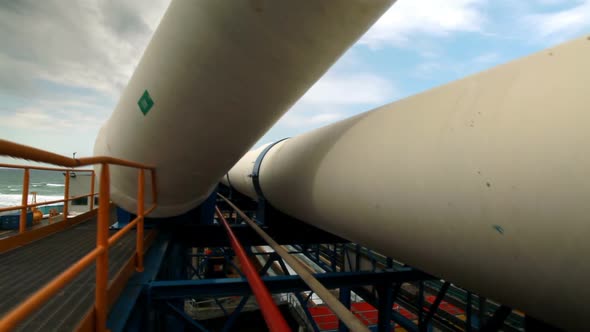 A Desalination Plants Large, White Pipes In Israel.