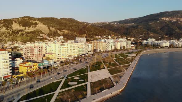 Drone Footage of the Southern Albanian Riviera City of Vlore and the Karaburun Peninsula