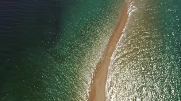 Aerial view of boat aground at sandbank in Gulf of Patras, Greece.