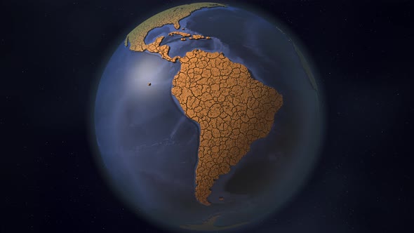 Continent of South America Covered with Dry Cracked Earth