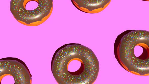 Colorful Chocolate Donuts on Pink Background Able to Loop Seamless