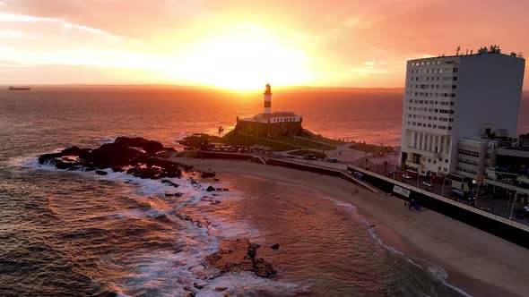 Sunset aerial view of tourism postal card at downtown Salvador Bahia Brazil.