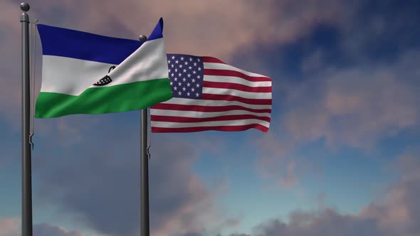 Lesotho Flag Waving Along With The National Flag Of The USA - 2K