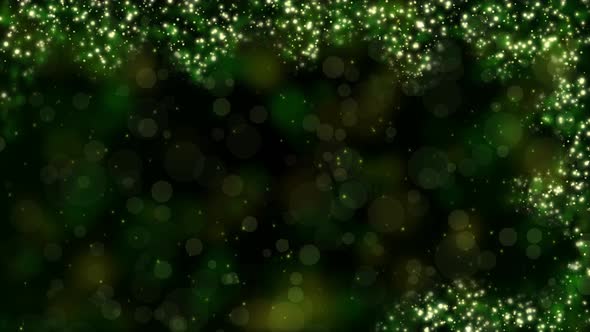 Green And Yellow Background With Shiny Glowing Particles