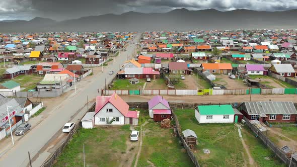 Aerial View of City Landscape of Colorful Houses in Mongolia