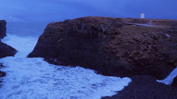 Iceland View Of Large Cliffs And The Ocean With Cave Blow Hole In Arnarstapi In Winter 1