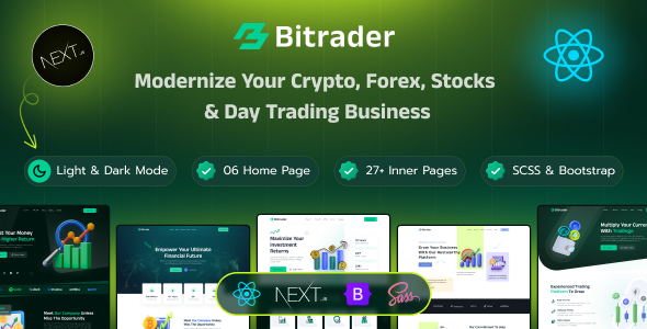 Bitrader - Modern Crypto, Stock, and Forex Trading React ,Next js Template