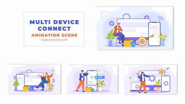 Wireless Laptop and Mobile Connection Technology 2D Vector Animation Scene