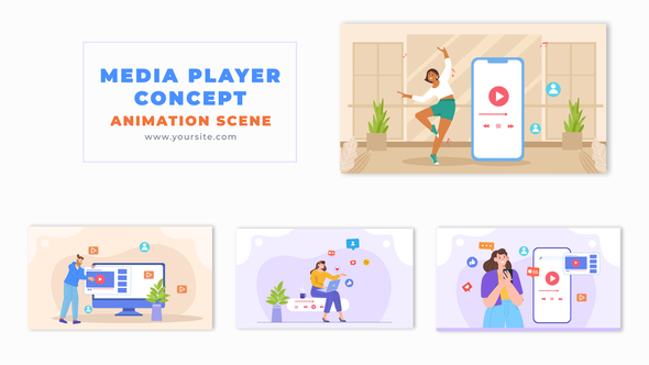 Flat Vector Multimedia Player Concept Animation Scene