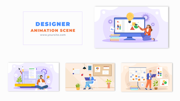 Flat Vector Graphic Designer Animated Design Scene