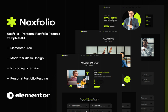 Noxfolio – Personal Portfolio Resume Elementor Template Kit