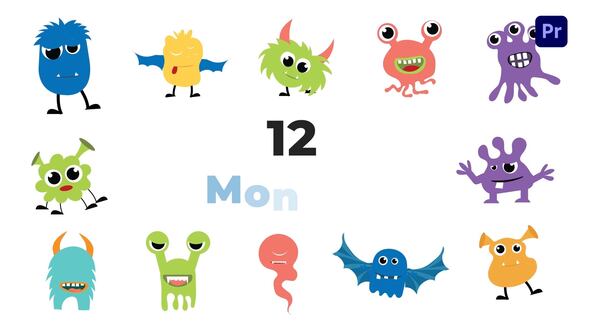 Cute Cartoon Monster Flat Design Animation Scene