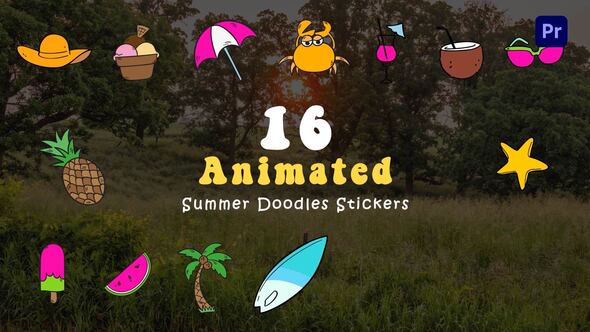 Summer Doodle Flat Art Stickers Animation Scene