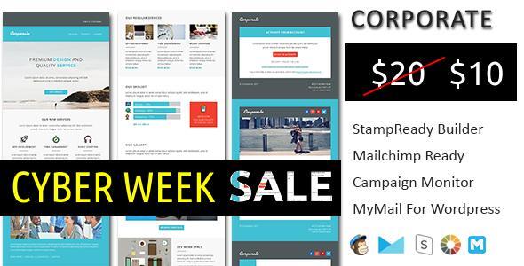 Corporate - responsive email newsletter templates with online Stampready & Mailchimp Builders Access