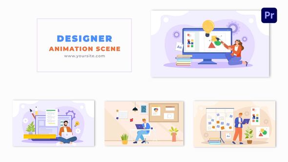 Flat Vector Graphic Designer Animated Design Scene Template