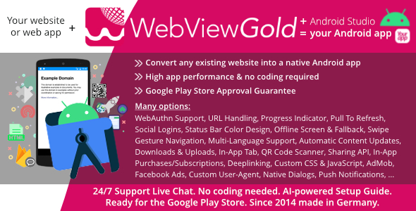 WebViewGold for Android | Convert website to Android app | No Code, Push, URL Handling & much more!