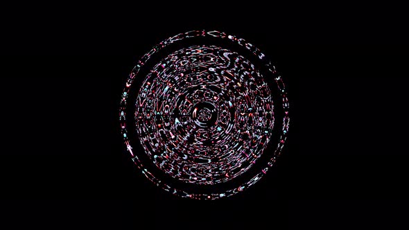 animated round shape of multicolor flashing lights, on a black background alt
