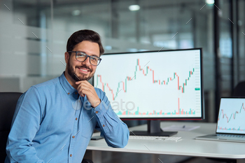 Young latin business man trader crypto investor looking at camera, portrait.