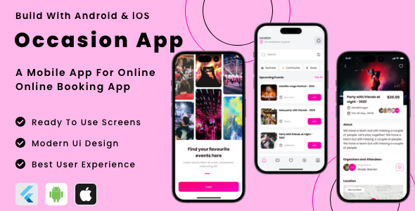 Occasion App - Online Event Booking Management Flutter App | Android | iOS Mobile App Template