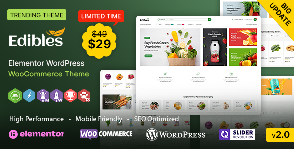 Edibles WP - Organic & Grocery Elementor WooCommerce Theme