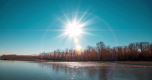 Mountain River Time Lapse at the Summer or Autumn Sunset