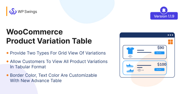 WooCommerce Product Variation Table - Tabular Format, Grid View of Variation, Table Customization
