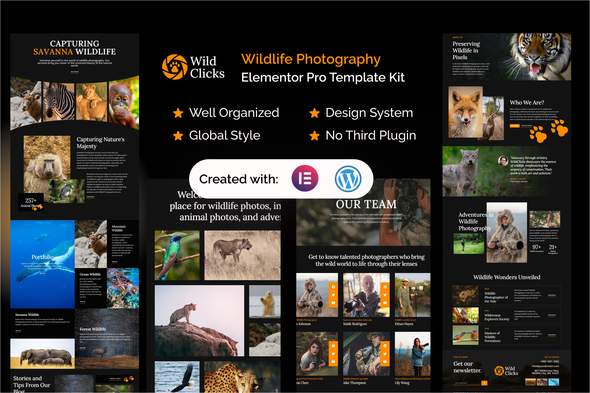 WildClicks - Wildlife Photography Services Elementor Pro Template Kit