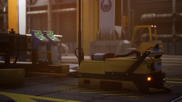 Interior of Car Factory with a Production Line alt