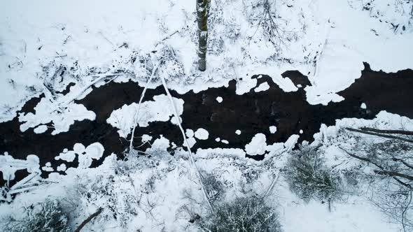 Mountain Stream River In Winter Time