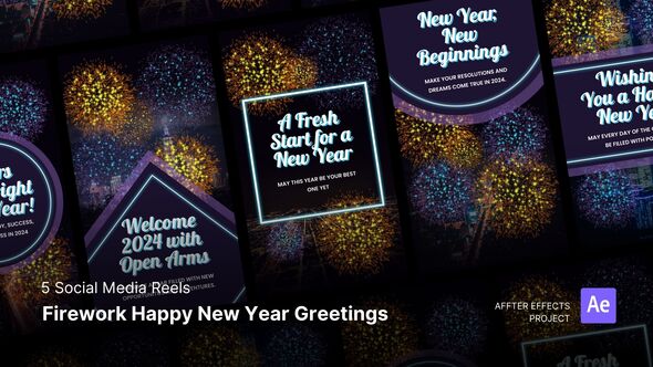 Social Media Reels - Firework Happy New Year Greetings After Effects Template