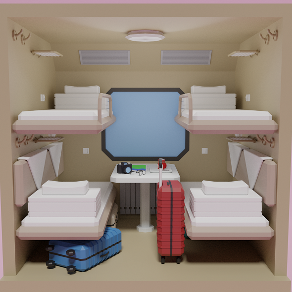 Lowpoly Sleeper Train Interior 3D Model