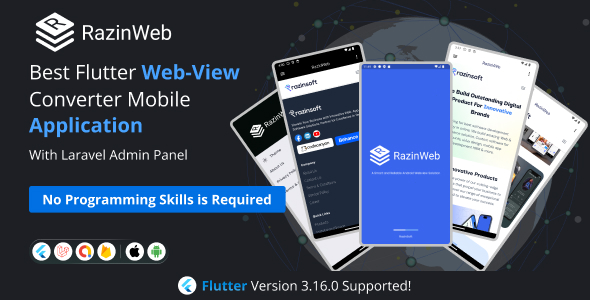 RazinWeb - Web2App Convertor (Flutter App + Laravel Admin Panel)  | Flutter WebView Application.