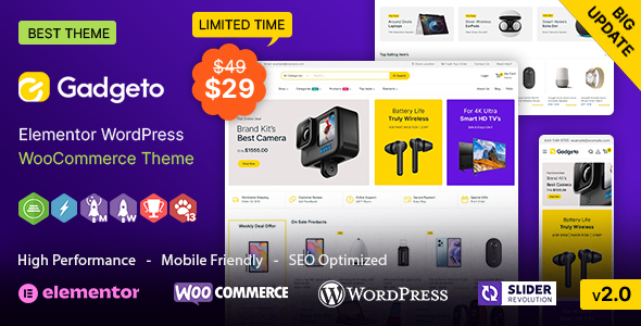 Gadgeto WP – Electronics Store Elementor WooCommerce Theme