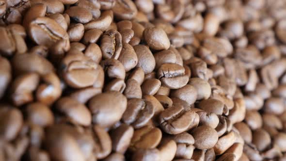 Shallow DOF coffee beans  background  arabica type slow dolly 4K 3840X2160 UHD video - Fresh roasted