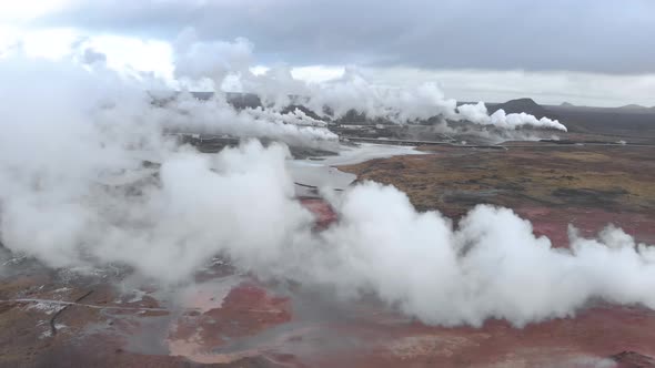 Static aerial shot of a geothermal power station.