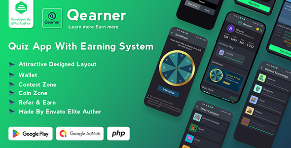 Qearner – Quiz App | Android Quiz game with Earning System + Admin panel