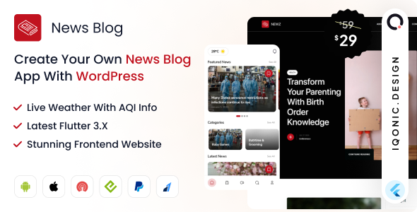 News Blog - News App with Flutter + Website with WordPress Backend