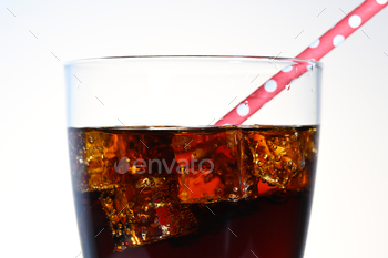 Glass of coke with ice cubes