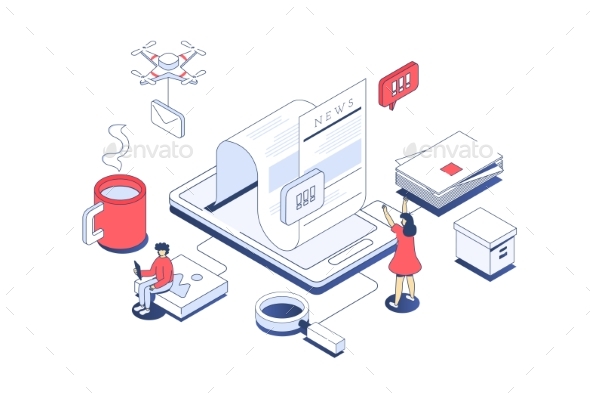 Mobile News Isometric Illustration