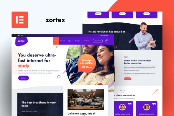 Zortex - Broadband & Internet Services Elementor Template Kit