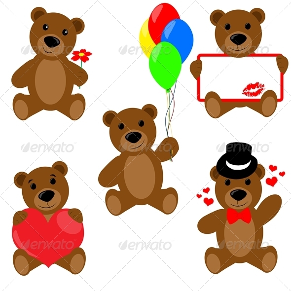 Set of Valentine teddy bears