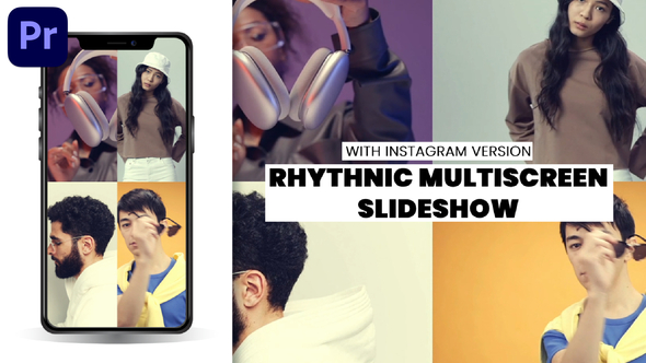 Dynamic Rhythmic Opener & Multiscreen slideshow & Instagram tik-tok Portrait version MOGRT