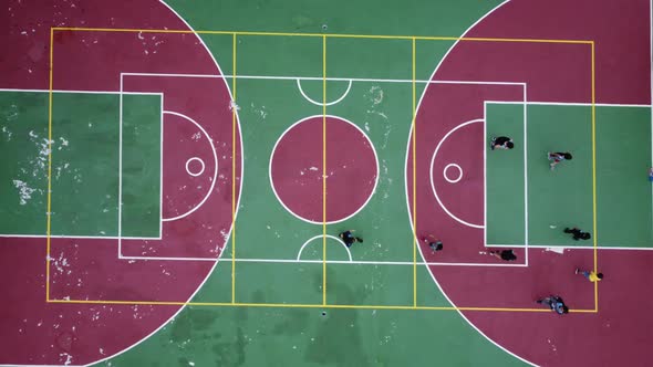 Aerial view of basketball court