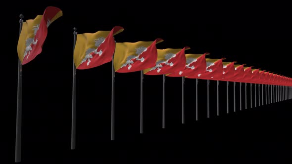 Row Of Bhutan Flags With Alpha 4K