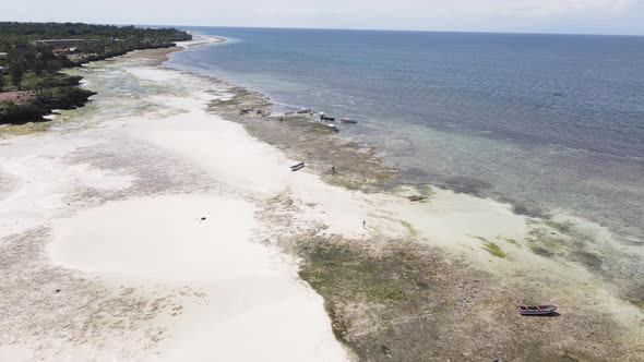 Aerial View of Low Tide in the Ocean Near the Coast of Zanzibar Tanzania Slow Motion