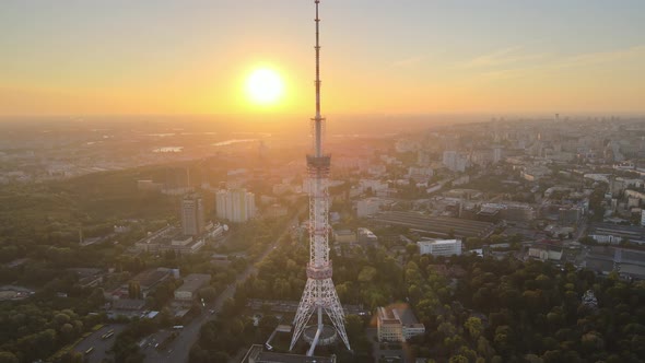 TV Tower in the Morning at Dawn in Kyiv, Ukraine