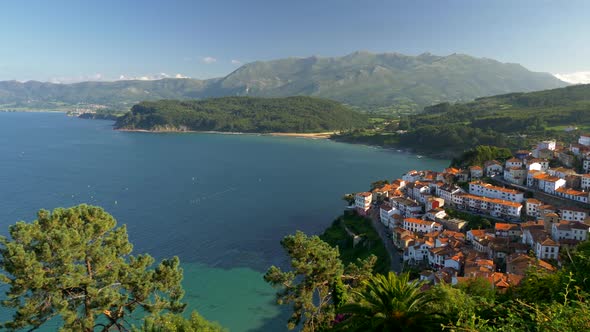 Panning Sunset View of Lastres, Asturias, Spain